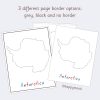 Montessori Antarctica tracing pages with three border styles (grey, black, no border), featuring dotted outlines for handwriting and geography learning. Perfect for Montessori classrooms and homeschool resources.