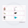 Montessori Pink Series CVC word-building worksheets featuring real object photos and blank letter boxes for preschool phonics and early spelling development.