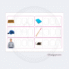 Montessori Pink Series CVC spelling word cards with real-life images and blank letter boxes for early phonics, handwriting, and spelling practice.