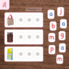 Montessori Pink Series CVC word-building cards with pictures of a bag, jam, and map, shown with red and blue movable alphabet letter tiles for preschool phonics and early reading practice.